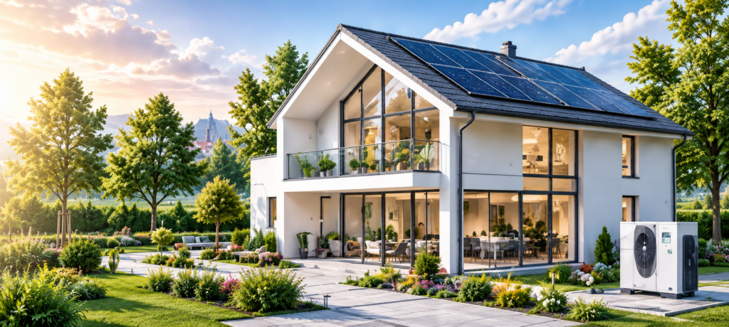 Modernes Wohngebäude mit energieeffizienter Haustechnik